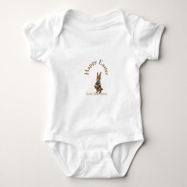 Body Para Bebê Feliz Páscoa coelho marrom com ovos amor adicione  (Frente)