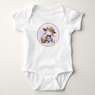 Body Para Bebê Feliz Páscoa Com Coelhinho Fofo, Ovos e Floral