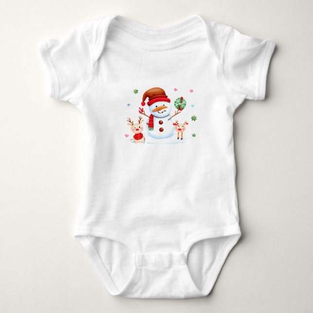 Body Para Bebê Feliz Snowman e Bebês Brilhantes (Frente)