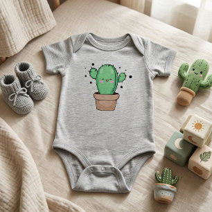 Body Para Bebê Feliz sorriso de cacto bebê em vaso com estrelas.