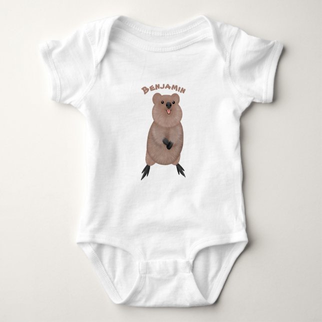 Body Para Bebê Feliz sorriso, design de desenho animado de quokka (Frente)