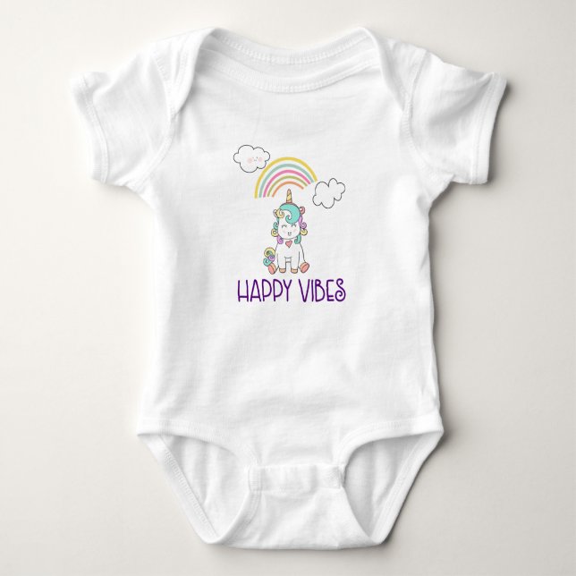 Body Para Bebê Feliz Vibes Typografia Cute Smiling Unicorn (Frente)