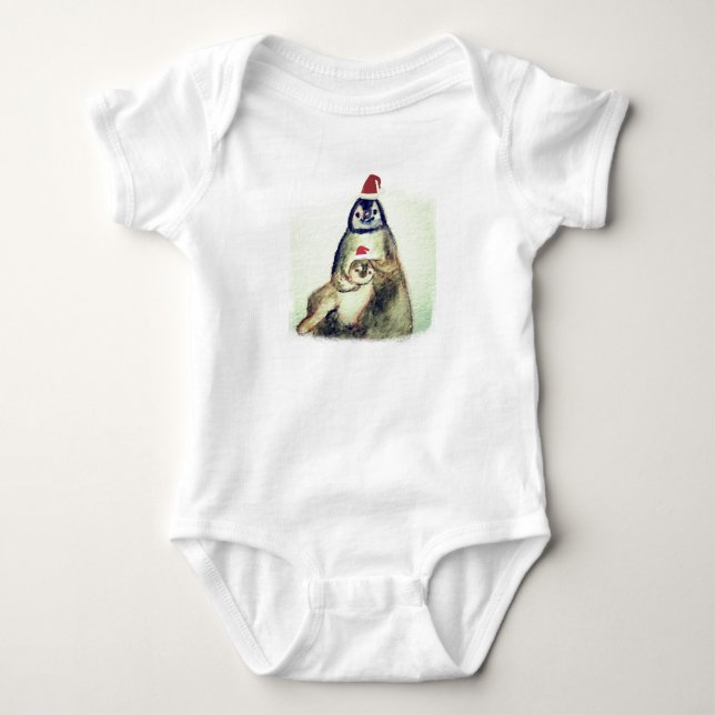 Body Para Bebê Felizes Feriados, Pinguins Bebê Roupa (Frente)