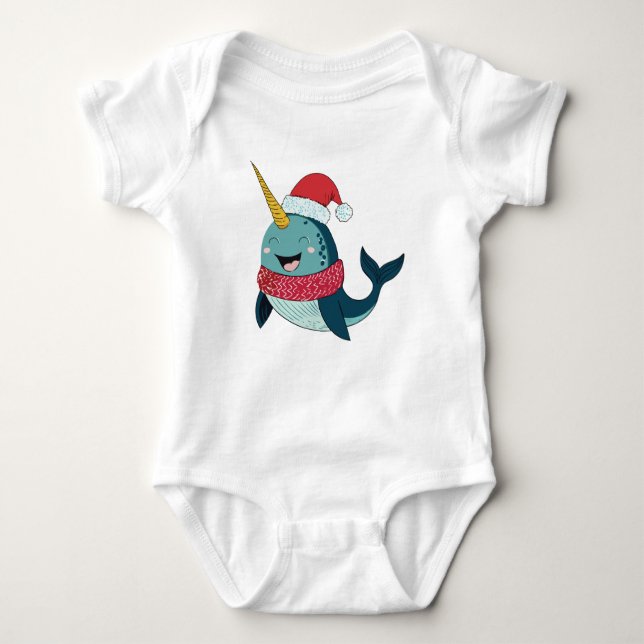 Body Para Bebê Feriado de Natal Narwhal papais noeis (Frente)