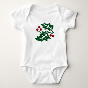 Body Para Bebê Férias de Natal de Azevinho Verde e Bagas Vermelha