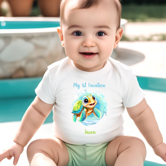 Body Para Bebê Férias de Verão de Tartaruga Fresca Personalizada (Cute Turtle Summer Vacation Personalized Boy Baby Bodysuit)