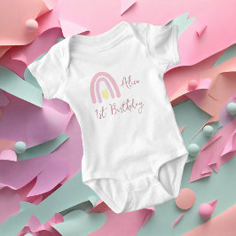 Body Para Bebê Festa de aniversário arco-íris amarelo rosa pastel