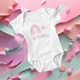 Body Para Bebê Festa de aniversário arco-íris amarelo rosa pastel