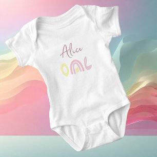 Body Para Bebê Festa de aniversário arco-íris amarelo rosa pastel