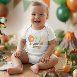 Body Para Bebê Festa de Aniversário de Um Saurus Dinossauro Paste