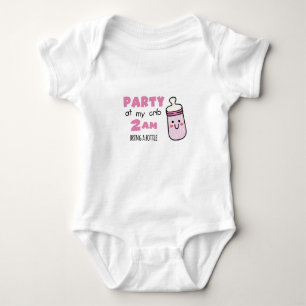 Body Para Bebê Festa no meu berço, traga uma garrafa de cor rosa