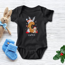 Body Para Bebê Festivo Natal Puppy Gingerpão - Letra C Boy