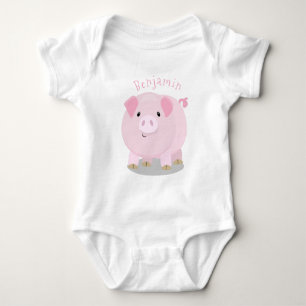 Body Para Bebê Figura de desenho animado de porco, cor-de-rosa-br