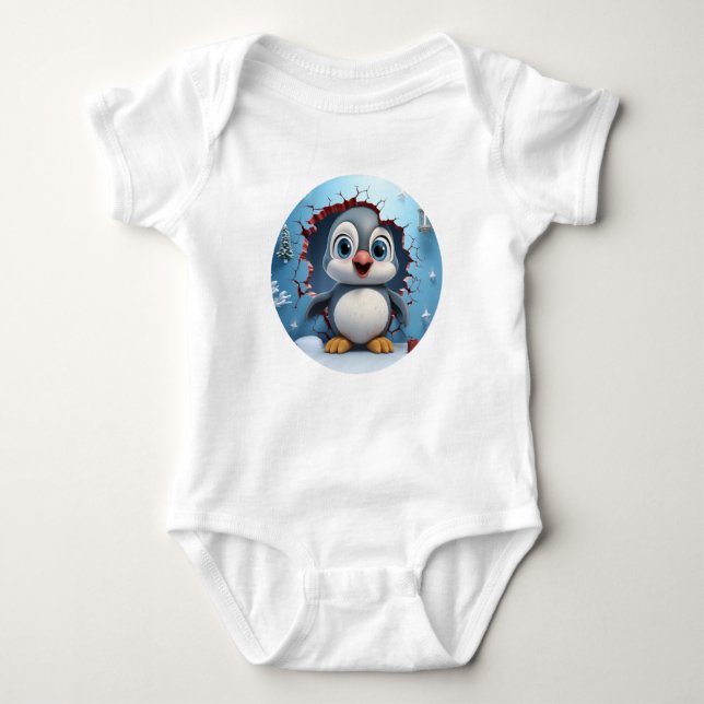 Body Para Bebê Filhote de pinguim explorador de neve fofa  (Frente)