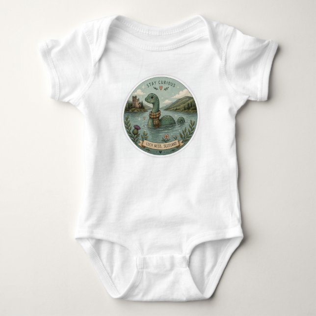 Body Para Bebê Fique Curioso Aconchegante Críptido Nessie Monstro (Frente)