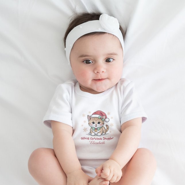Body Para Bebê First Christmas Outfit with Cute Santa Cat (Criador carregado)