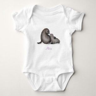 Body Para Bebê Fita-mãe e bébé-focas (branca)