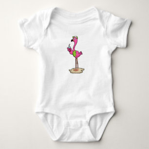 Body Para Bebê Flamingo com óculos de sol e Boné