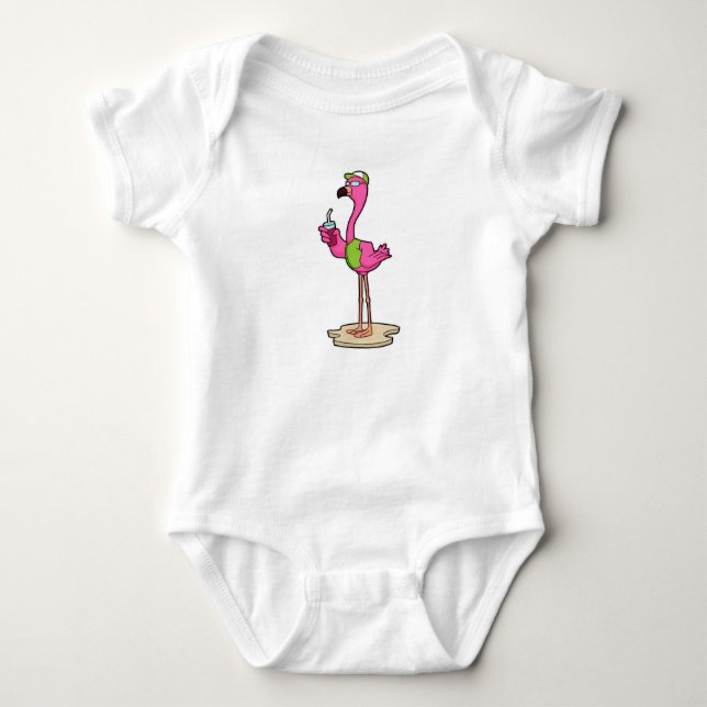 Body Para Bebê Flamingo com óculos de sol e Boné (Frente)