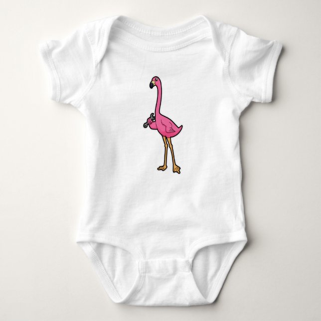 Body Para Bebê Flamingo como mecânico com chave inglesa (Frente)