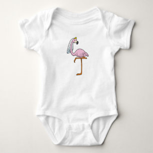 Body Para Bebê Flamingo como Noiva em Casamento com Véu