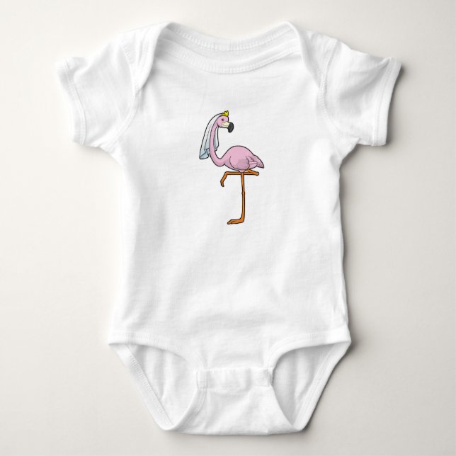 Body Para Bebê Flamingo como Noiva em Casamento com Véu (Frente)