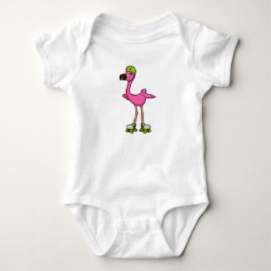 Body Para Bebê Flamingo como Patinador com Patins e Capacete