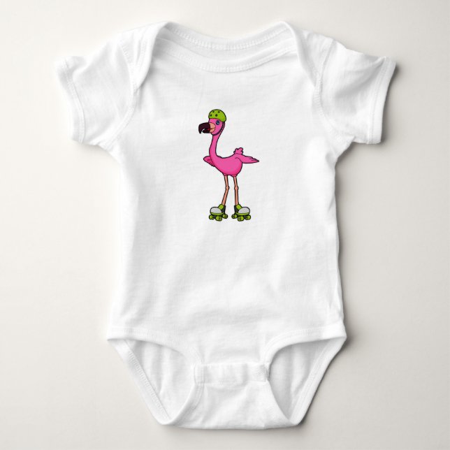 Body Para Bebê Flamingo como Patinador com Patins e Capacete (Frente)