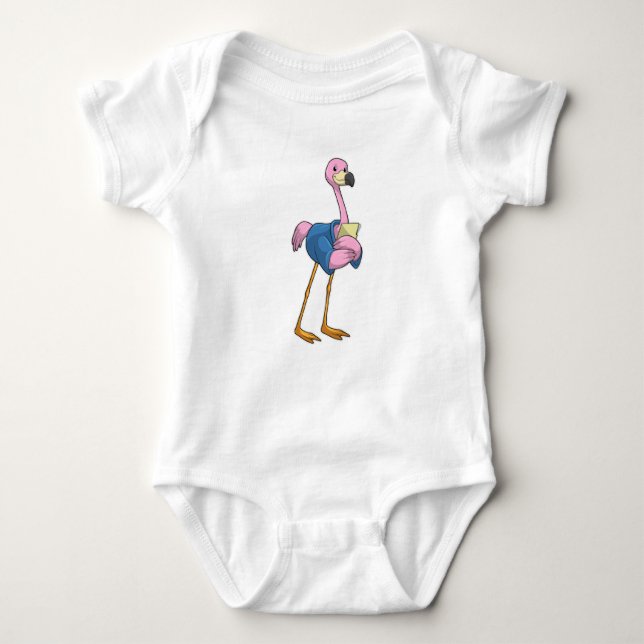 Body Para Bebê Flamingo como Secretário com Notepad (Frente)