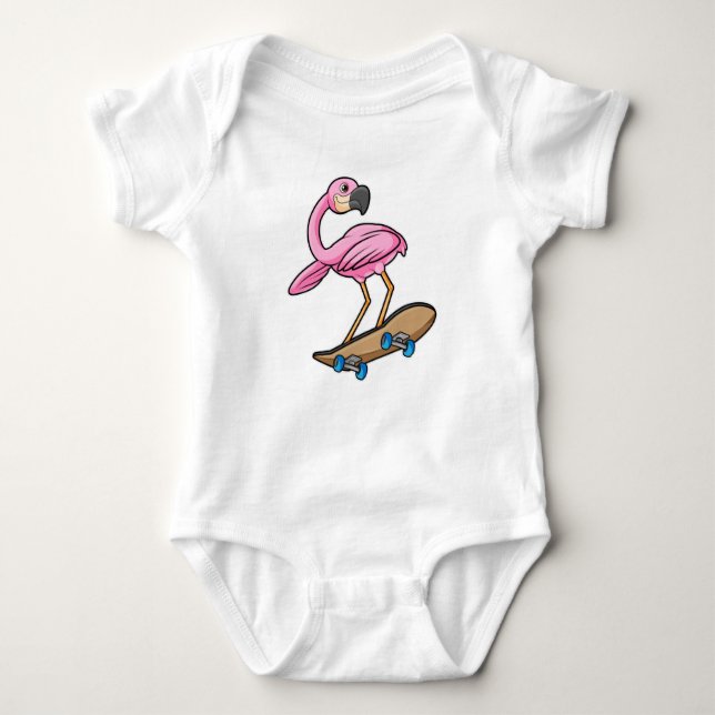 Body Para Bebê Flamingo como Skater com skate (Frente)
