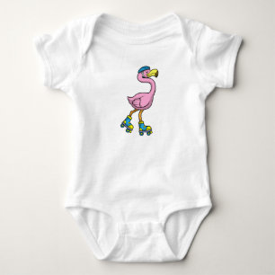Body Para Bebê Flamingo como Skater com Skates e Capacetes
