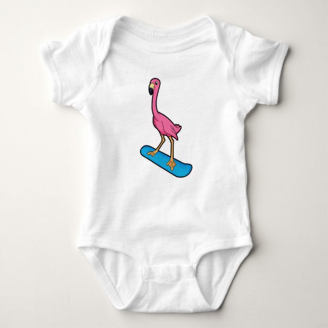 Body Para Bebê Flamingo como Snowboarder com Snowbaord (Frente)