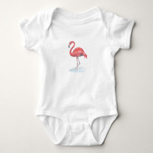 Body Para Bebê Flamingo cor-de-rosa, aguarela.