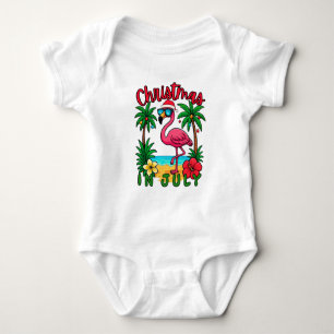 Body Para Bebê Flamingo de Natal em Julho