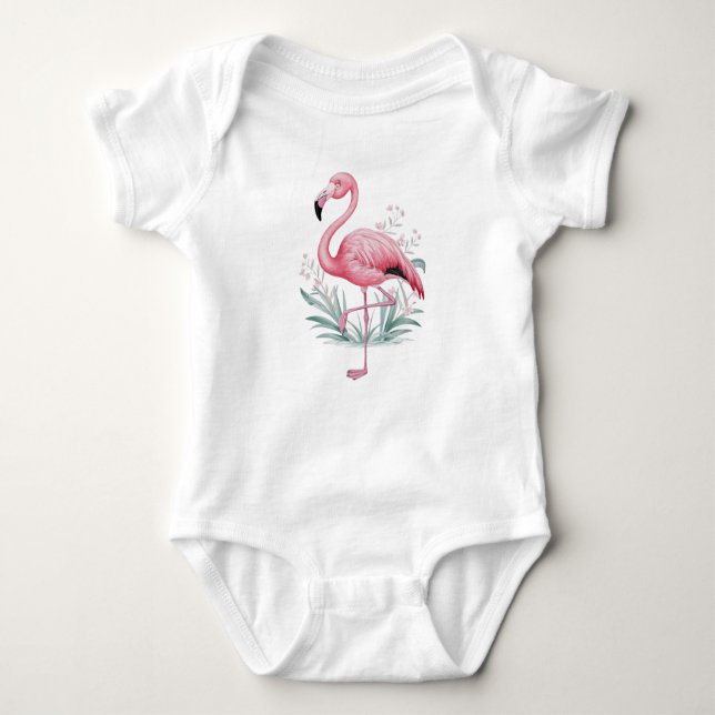 Body Para Bebê Flamingo e Flores (Frente)