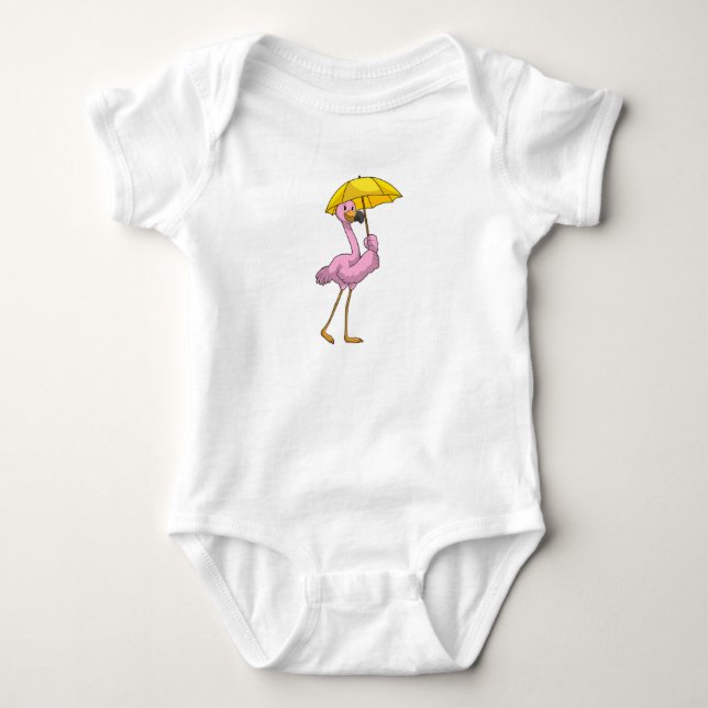 Body Para Bebê Flamingo na chuva com guarda-chuva (Frente)