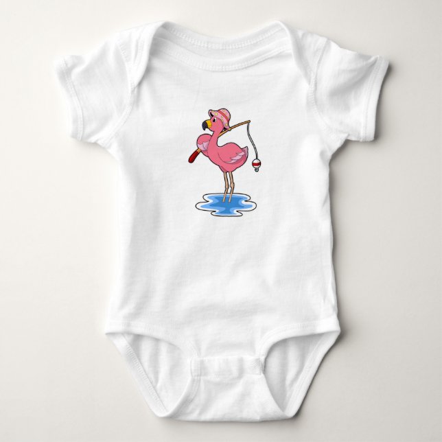 Body Para Bebê Flamingo na pesca com vara de pescar (Frente)