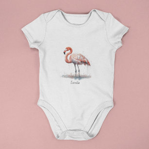 Body Para Bebê Flamingo Radiance: Arte em Aquarela personalizada