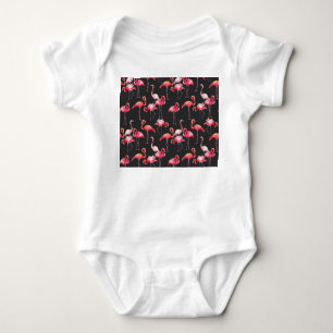 Body Para Bebê Flamingo Rosa: Padrão Tropical de Aquarela.