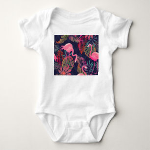 Body Para Bebê Flamingo tropical: padrão de palma de vintage.
