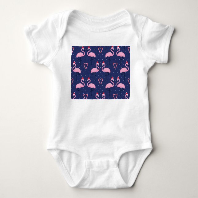 Body Para Bebê Flamingo Xmas Hat Candy Patterno (Frente)