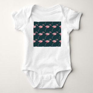 Body Para Bebê Flamingos em padrão azul, sem costura.