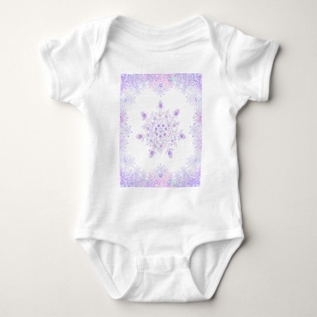 Body Para Bebê floco de neve roxo claro & coração cintilante (Frente)