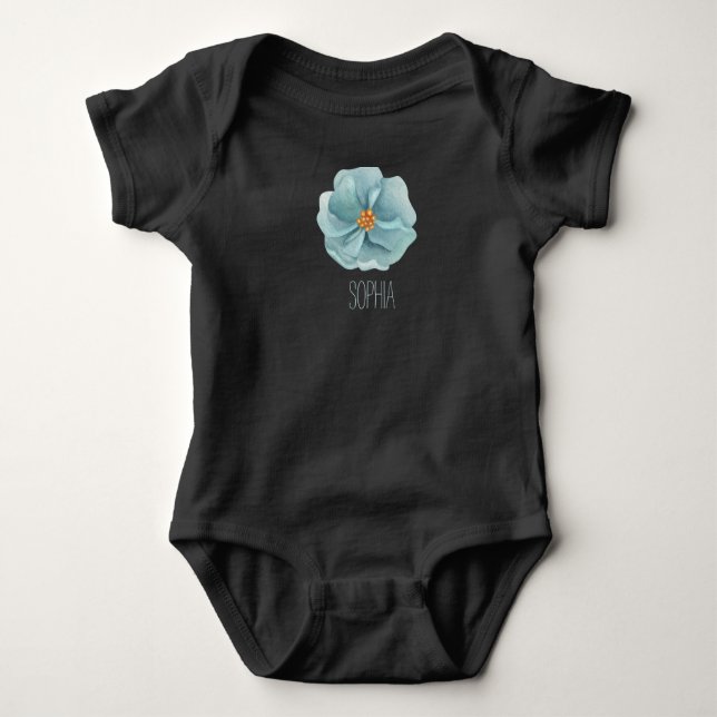 Body Para Bebê Flor azul, menina preta personalizada (Frente)