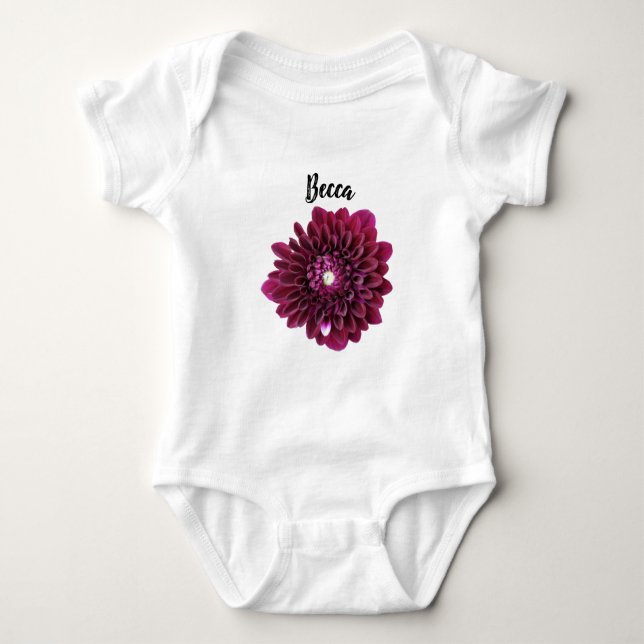 Body Para Bebê Flor Dahlia Roxo Profundo Personalizado (Frente)