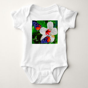 Body Para Bebê Flor de Hibiscus com 2 borboletas de Tigre