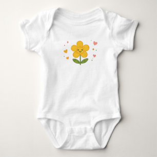 Body Para Bebê Flor de Margarida Amarela Kawaii Fofa Brilhando