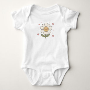 Body Para Bebê Flor de Margarida Sorridente Fofa Corações Pastel 