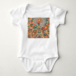 Body Para Bebê Flor Étnico Ucraniano, Marcador Desenhado À Mão.