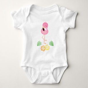 Body Para Bebê Flor Tropical Girassol Flamingo Watercolor Rosa
